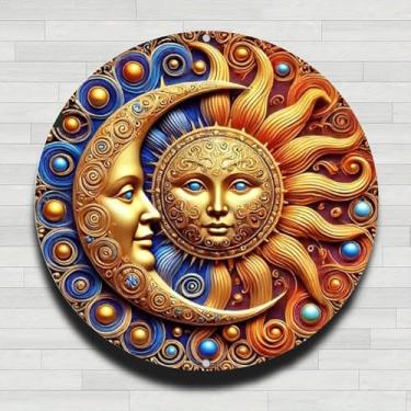 Imagem de 20 x 20 cm ornamentado sol e lua dança celestial placa de alumínio aparência vintage, ideal para decoração de casa, bar, café ou garagem