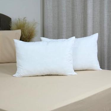 Imagem de Travesseiro Pluma de Ganso Sintético, Branco, 68x48cm, Revestimento Micropercal 200 Fios, Enchimento 600gr, Kit com 2 Peças