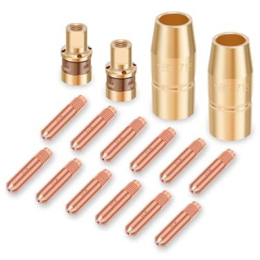 Imagem de Kit de pontas de bocal de gás, bocal de gás de soldagem 169-715 e kit de ponta de contato, substituição de latão para soldador mecânico 135/140/175/211 e soldador manipulador 120/125/135/140/175/180