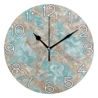 Imagem de GAIGEO Relógio de parede analógico decorativo relógio de cozinha rústico funky alimentado por bateria, decoração de parede retrô moderna art déco colorida azul cinza estética, 25 cm, ponteiros pretos