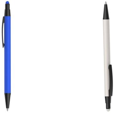 Imagem de Caneta Esferográfica em Metal Emborrachada com Ponta Touch, Escrita Azul, Média, Ambidestro, Cilíndrico (Azul e Branco)