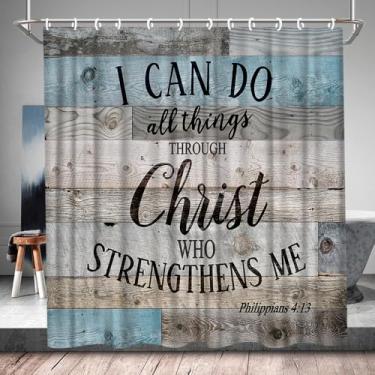 Imagem de Cortina de chuveiro inspiradora de madeira rústica cinza fazenda tábua de madeira frases motivacionais vintage brilhante decoração retrô conjunto de banheiro acessórios de banheira tecido de poliéster