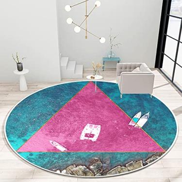 Imagem de Tapete redondo, tapete de poliéster macio e antiderrapante tapete redondo lavável tapetes internos para sala de estar, quarto, decoração de casa, H, diâmetro 160 cm
