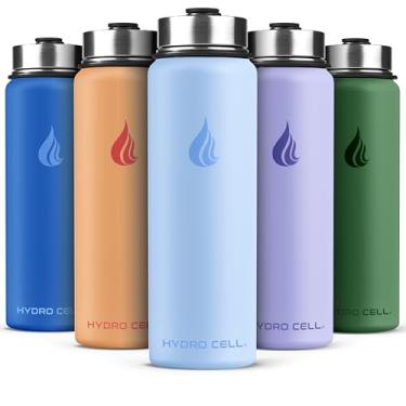 Imagem de HYDRO CELL Garrafa de água isolada de aço inoxidável com canudo - para bebidas frias e quentes - Frasco de metal a vácuo com tampa de rosca e garrafa térmica esportiva moderna à prova de vazamento