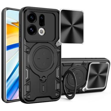 Imagem de CNPUTAO Capa para Oppo Find X9 5G com janela deslizante para câmera, suporte, material TC+TPC, capa de telefone de camada dupla antiarranhões à prova de choque, preta