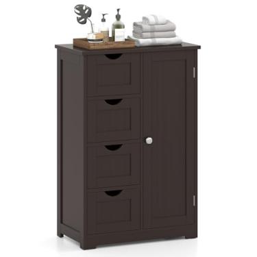 Imagem de Giantex Armário de armazenamento de banheiro com gavetas – organizador de 4 gavetas com armário, prateleira ajustável, dispositivo antiqueda, mesa de console de unidade de armazenamento de entrada,