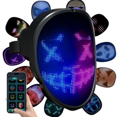 Imagem de Xynzzeu Máscara de LED com controle de aplicativo, máscara de LED para Halloween, máscara de Halloween divertida para festas de Natal, aniversário, cosplay, máscara que brilha para crianças, homens e