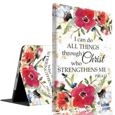 Imagem de Capa para Samsung Galaxy Tab A9 Plus 27.9 cm 2023, capa fina e dobrável com hibernar/despertar automático, flores vermelhas aquarela Philippians 4-13