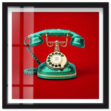 Imagem de Teal Talker I Shadowbox Print Glam Wall Art por Notoriart, moldura preta, 63 x 63 cm