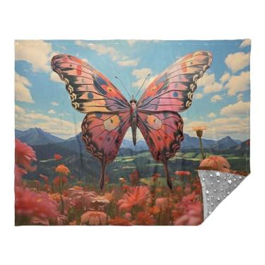 Imagem de CEBUGI Cobertor de flanela quente macio 127 x 178 cm para sofá-cama, escritório, acampamento, viagem, borboleta brilhante no campo, uso em todas as estações