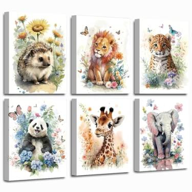 Imagem de Decoração de parede de animais de berçário emoldurado para bebê safári animal impressão de parede animal selva arte de parede arte de quarto de bebê imagens de safári para quarto de bebê para