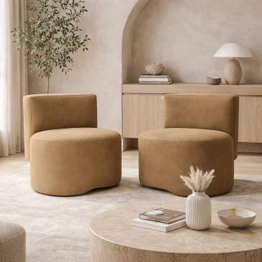 Imagem de Kit 2 Puff Orgânico Feijão Curvo Redondo Com Encosto Sala Quarto Confortável Resistente Suede