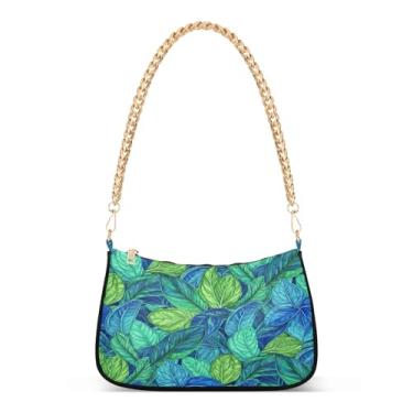 Imagem de Bolsa de ombro com corrente de arte azul e verde, bolsa feminina Hobo com grande capacidade e vários estilos de transporte