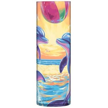 Imagem de Vasos de flores cilíndricos para centros de mesa, casal de golfinhos, estampa peculiar, vaso alto, plástico, personalizado, exclusivo, decoração de flores modernas, 30 x 9,9 cm