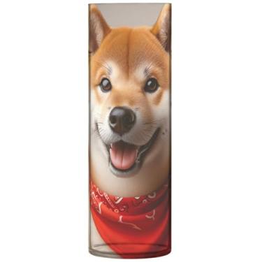Imagem de Shiba Inu Vaso cilíndrico fofo para cães, buquê de flores, vasos e plantadores de plástico, decorações florais personalizadas, 30 x 9,9 cm