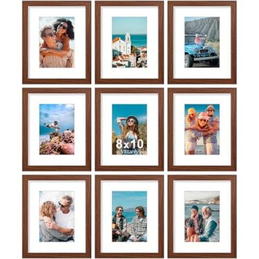 Imagem de Vittanly Conjunto de 9 molduras de 20 x 25 cm, acrílico resistente a estilhaçamento, exiba fotos 13 x 17 com tapete ou 20 x 25 sem tapete, molduras para parede ou mesa, madeira projetada, marrom grão