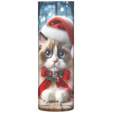 Imagem de Vaso cilíndrico vaso de flores de Natal Ragdoll gato fofo vaso redondo de plástico fofo mesa de impressão floral personalizada peças centrais, 30 cm x 9,9 cm