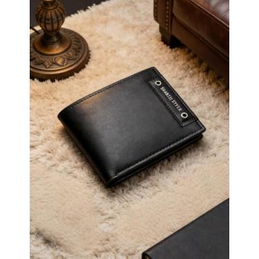 Imagem de Carteira masculina dobrável de couro curta, dobrável fina profissional (preto)