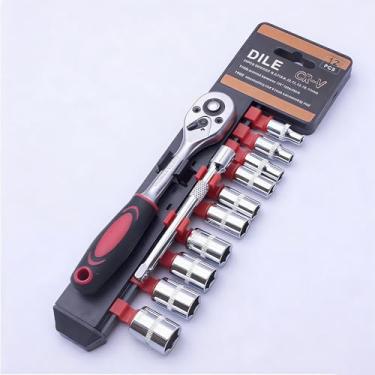 Imagem de Conjunto de 12 chaves de catraca de 1/4 polegada, conjunto de soquetes de acionamento com 10 soquetes (4-13 mm) e alça de catraca de liberação rápida de 2 vias e barra de extensão