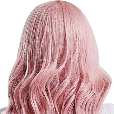 Imagem de Generic LC210-1 Perucas Rosa Onduladas Encaracoladas, Cabelo Sintético Fácil de Gerenciar, Cor Perfeitamente Combinada para Festas, Cosplay - 1 X Perucas Onduladas Encaracoladas