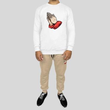 Imagem de Conjunto Calça e Blusa Moletom Careca Sem Capuz Algodão Reze, M, Branc