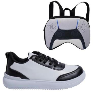 Imagem de Tênis Infantil Masculino Casual Jogging Nude Preto Branco Colegial Con