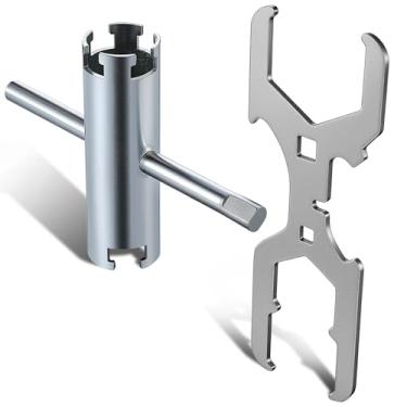 Imagem de Feekoon Chave de filtro de pia de 3 vias, chave de filtro de cesta com alça deslizante, ferramenta de encanador multifuncional serve para porcas de 3 cm, 5 cm, 6 cm para instalar e travar porcas de
