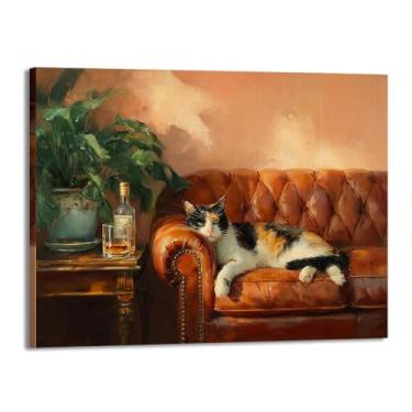 Imagem de Gato preto com Martini impressão artística bonito gato peculiar coquetel bar decoração moderna casa cozinha arte de parede pintura em tela pôster estética (SKU8,27.9x35.6 cm = (28x35 cm), emoldurado