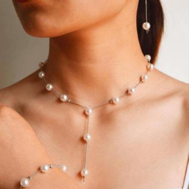 Imagem de kit Colar com brinco Pulseira Pérola Presente dia Mamãe - anjo da mamã