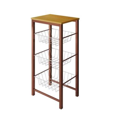 Imagem de Fruteira de Chão Cozinha Montada Aço Cobre Tampo Canela Cesto Branco R