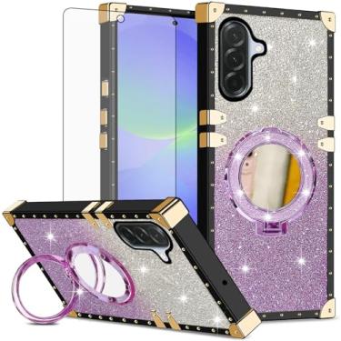 Imagem de Asuwish Capa de celular para Samsung Galaxy A36 5G capa magnética com protetor de tela de vidro temperado e espelho brilhante à prova de choque anel rígido A 36 36A LTE SM-A366U mulheres meninas roxo
