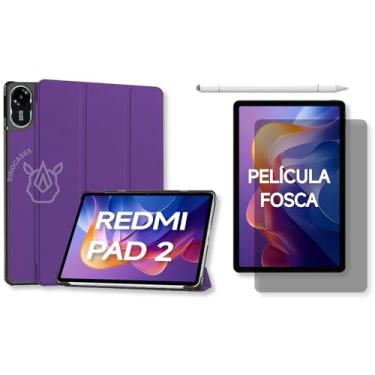 Imagem de Capa para Xiaomi Redmi Pad 2 – Kit Opcional com Película e Caneta - Case Rígida Magnética, Função Sleep/Wake e Suporte Integrado (Roxo, Capa + Película Fosca + Caneta PREMIUM)