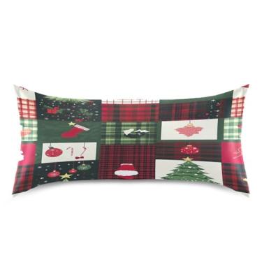 Imagem de Blueangle Fronha de cetim com estampa de patchwork de Natal para cabelo e pele, fronha de seda, tamanho king (50,8 x 101,6 cm) - Capas de almofada de cetim com fecho de envelope (452)
