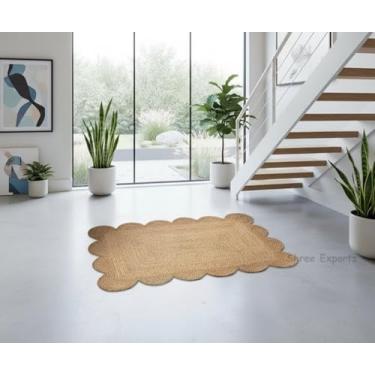Imagem de Shree Exports Tapete de área de juta natural recortado feito à mão, acabamento natural de base natural, 6 x 0,9 m
