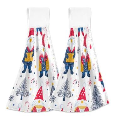 Imagem de Blueangle 2 Pçs Gnomo de Natal Gnomo Pendurado Toalha de Mão Toalha de Mão Absorvente Macio Coral Veludo Pano para Cozinha Banheiro (410)