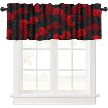 Imagem de moderw Cortinas de saia rosa vermelha, rosa romântica, preta, vermelha, rústica, retrô, floral, gótico, tratamento de janela, para casa de fazenda, cozinha, quarto, sala de estar, 137 x 45 cm