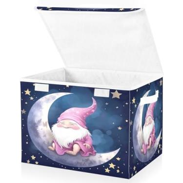 Imagem de Blueangle Cestos de armazenamento fofos de gnomos com tampas, 42 x 32 x 30 cm, grande cesta organizadora dobrável para decoração de casa e escritório (577)