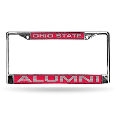 Imagem de Rico Industries NCAA Ohio State Buckeyes Moldura de placa de licença padrão cromada incrustada corte a laser, 15 x 31 cm