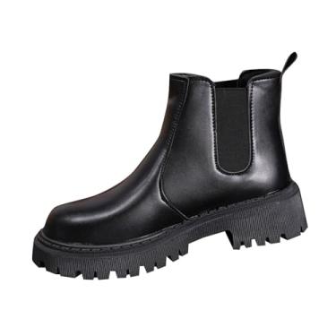 Imagem de Botas curtas femininas de sola grossa de salto baixo, casual, versátil para outono e inverno, conforto atraente, Preto, 36