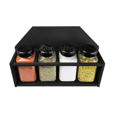 Imagem de Porta Temperos em MDF Reforçado com 4 Potes 220ml Tampa Dupla e Etiquetas Organizadoras para Cozinha