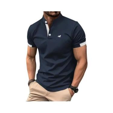 Imagem de Camisa Polo Casual Slim Fit Masculina De Manga Curta Com Gola Alta Par