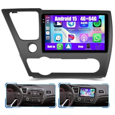 Imagem de Inefala [4G + 64G] Rádio veicular Android 15 para Honda Civic 2013-2017 (apenas versão dos EUA) com Carplay sem fio/Android Auto, tela sensível ao toque HD de 22 cm, estéreo automotivo com GPS