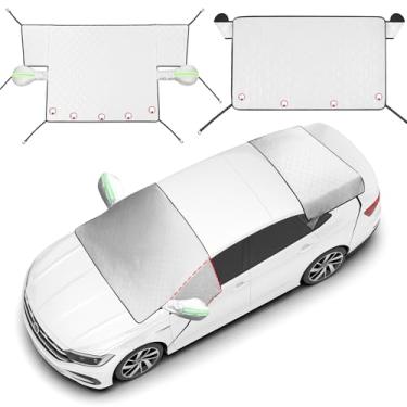 Imagem de Datanly Conjunto de capa de para-brisa de carro de 2 peças - proteção frontal e traseira para todos os climas com bordas magnéticas e capas de espelho lateral para carros, caminhões, SUVs - serve na