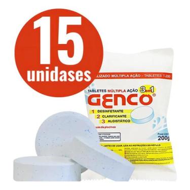 Imagem de Kit COM 15 PASTILHAS CLORO GENCO TABLETE MULTIPLA ACAO 3 em 1 200g