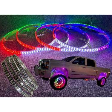 Imagem de Quadriciclo Triplo Dupla fileira RGB Dream Color Chasing Flow Series Luzes de pneu de aro de roda iluminadas LED endereçáveis para carro off-road caminhão aplicativo iluminado + controle remoto (luzes