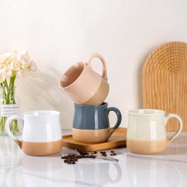 Imagem de GBhome Conjunto de 4 canecas de café de cerâmica, conjunto de canecas grandes feitas à mão de 680 g com terracota na parte inferior para latte/chá/cerveja/cacau quente/cappuccino/sopa, lava-louças e