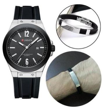 Imagem de Kit Relógio Masculino Original Curren Luxo + Pulseira Metal-Masculino