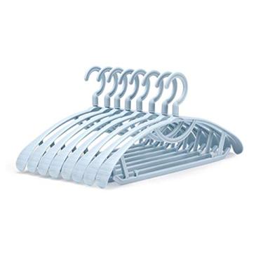 Imagem de Cabide de plástico de ombro largo com laterais giratórias com design curvo intermediário de gancho para todas as roupas (pacote com 10) (Cor: azul) (azul)