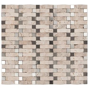 Imagem de Kit 1m² Pastilha de Vidro Mesclada 34cm X 34cm Travertino/Aço Inox