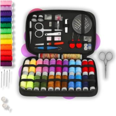 Imagem de Kit de Costura Completo Premium com 96 Peças, Estojo Preto Organizador, Linhas, Agulhas e Acessórios para Reparo, Linhas Coloridas, Costureira, Costura Doméstica e Artesanato – Qualidade Premium LNSTORE